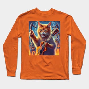 cat angry guitar playing feline Long Sleeve T-Shirt